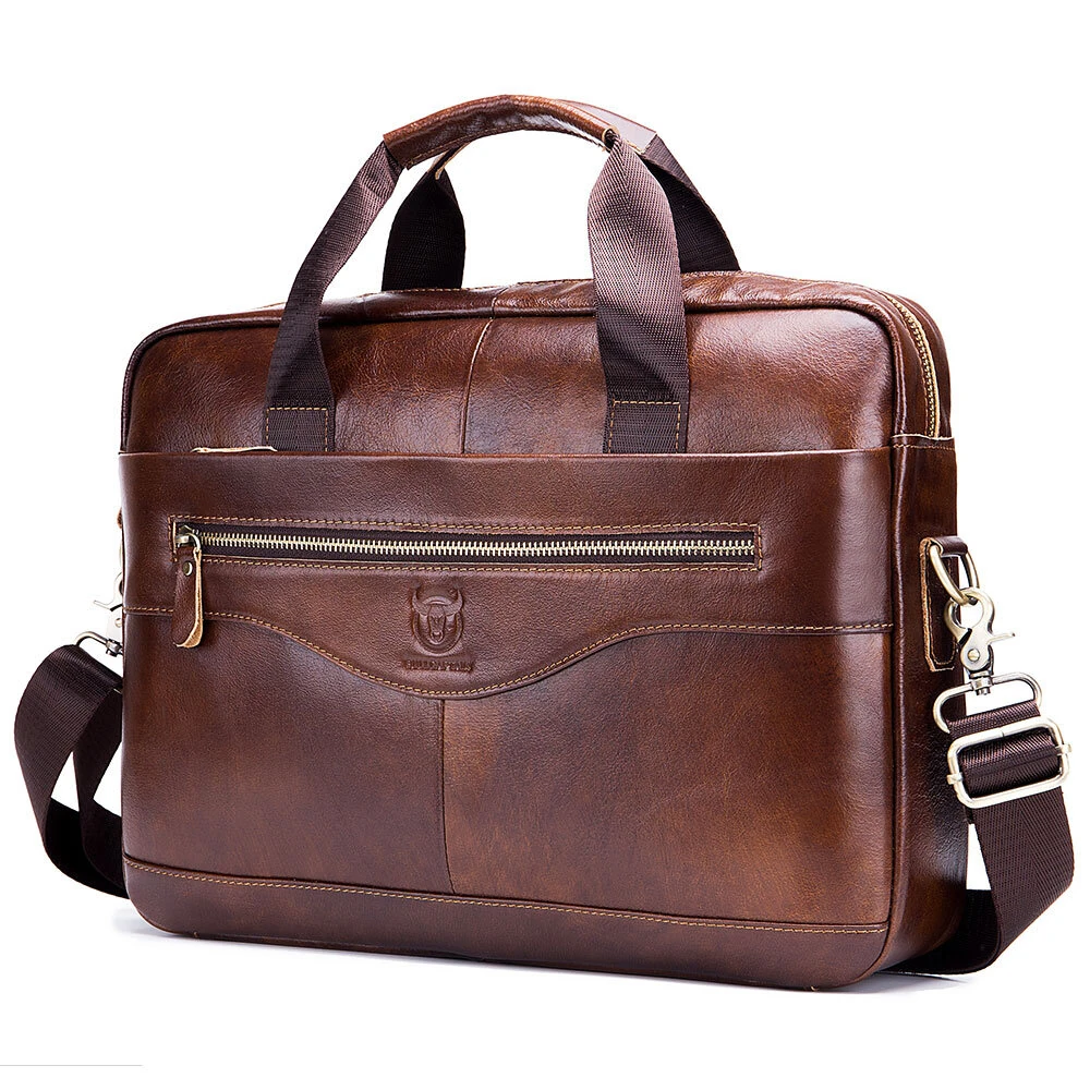 (image for) BULLCAPTAIN Briefcase Shoulder Messenger Bags Men's Genuine Leather 14-inch Laptop Bag's Men's Briefcase Office Business Handbag
