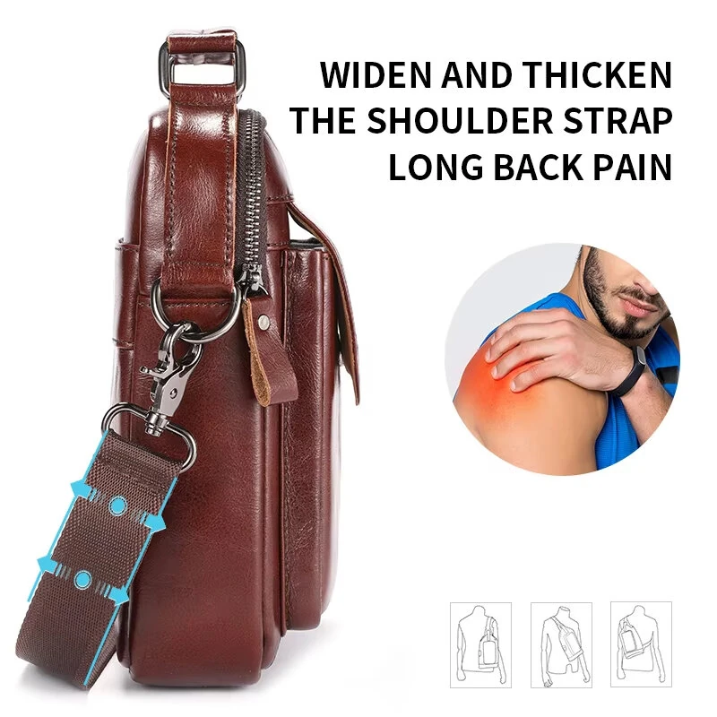 (image for) BULLCAPTAIN Classical Men's Genuine Leather Shoulder Bag Retro Business Casual Crossbody Bag Male Large Capacity Handbag Bag